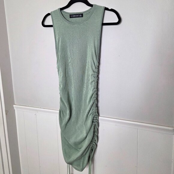 LIONESS Solid Green Military Minds Tanks Ruched Dress - Picture 1 of 5